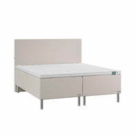 Temprakon boxmadras i str 180 x 200 cm med sandfarvet stof og Titan sengegavl