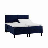 Temprakon elevationsseng med i str 180 x 200 cm med blåt stof og sengegavl